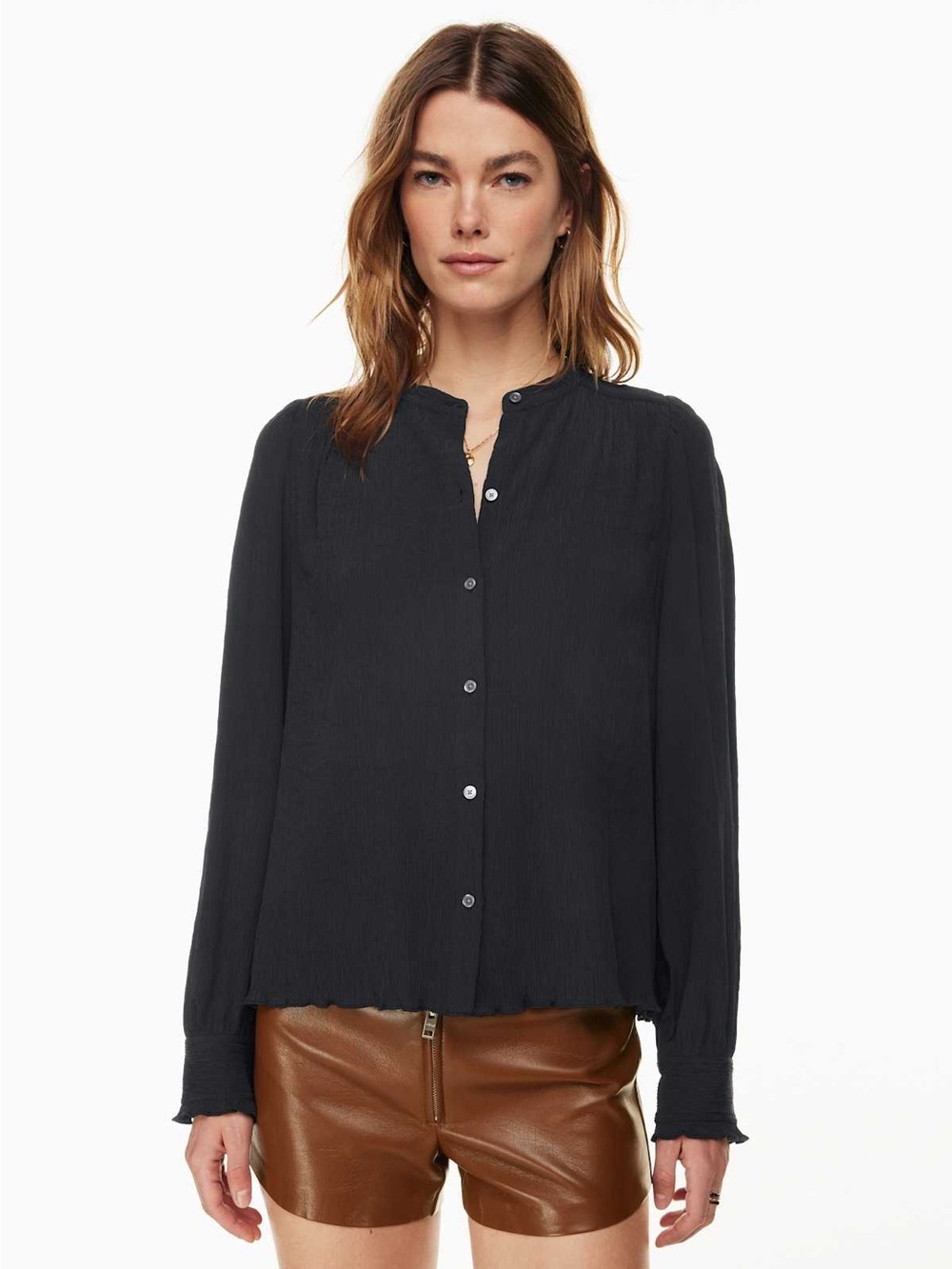 ARITZIA WILFRED Darling Blouse - Black Button-Up Long Sleeve